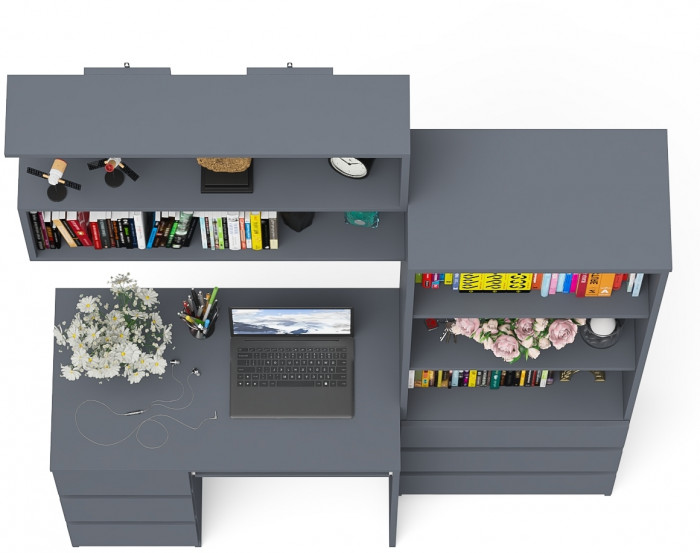 Мори компьютерный стол МС-6 левый + Стеллаж МСТ600.3 + Полка 900, графит