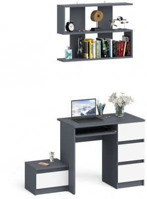 Мори компьютерный стол МС-6 правый + Тумба ТМП400.1 + Полка 900, графит/белый
