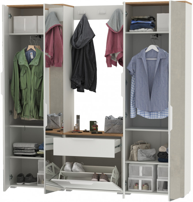 Октава Прихожая 26, белый шагрень/дуб крафт золотой/фасады МДФ белый шагрень