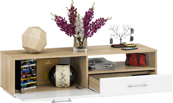 Тумба под ТВ Ларго 1, корпус дуб сонома/фасады МДФ белый глянец