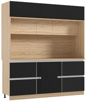 Кухня МДФ Карина Центральная секция 2050 (с местом под посудомойку) Пластер Блэк/Сонома