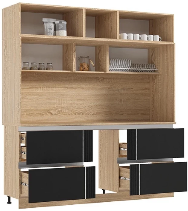 Кухня МДФ Карина Центральная секция 2050 (с местом под посудомойку) Пластер Блэк/Сонома