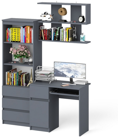 Мори Стол компьютерный МС-1 левый + Стеллаж МСТ600.3 + Полка 900, цвет графит, ШхГхВ 150,4х50х209,6 см., НЕ универсальная сборка