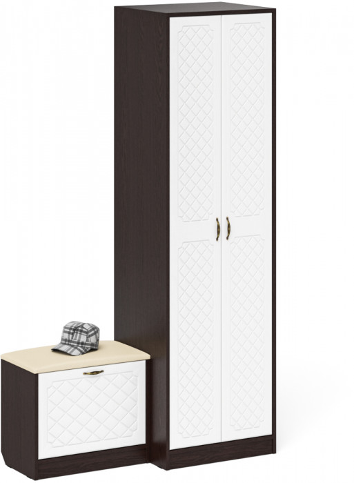 Прихожая П-6 Компоновка № 10, цвет венге/фасады МДФ белое дерево фрезеровка ромб, ШхГхВ 120х50х210 см., универсальная сборка
