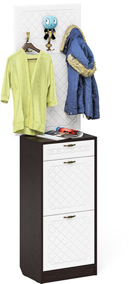 Прихожая П-6 Тумба для обуви 2 секции + Вешалка, цвет венге/фасады МДФ белое дерево фрезеровка ромб, ШхГхВ 50х35х210 см.