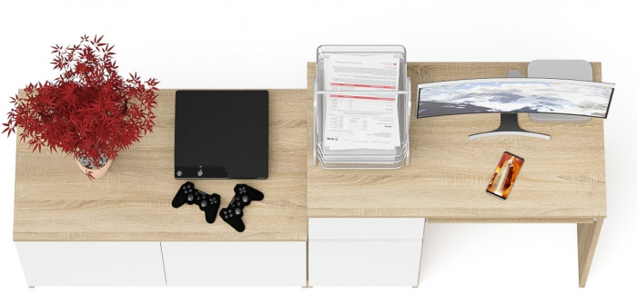 Мори Стол компьютерный МС-1 левый + Тумба МА900.1, цвет дуб сонома/белый, ШхГхВ 180,4х50,4х76,6 см., выдвижной ящик слева, НЕ универсальная сборка