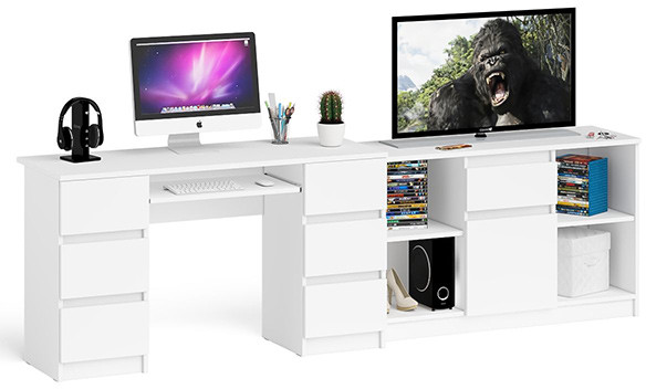 Мори компьютерный стол МС-2 + Тумба МТВ1204.1, белый