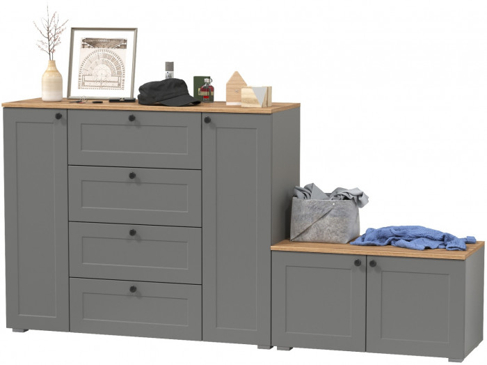 Остин 16.221 Комод + 13.257 Тумба, цвет серый графит/дуб крафт золотой, ШхГхВ 200х41,9х99,3 см., универсальная сборка