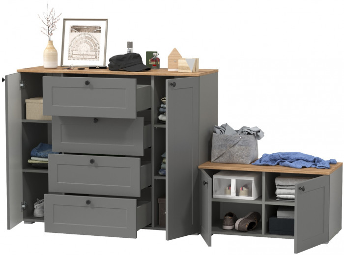 Остин 16.221 Комод + 13.257 Тумба, цвет серый графит/дуб крафт золотой, ШхГхВ 200х41,9х99,3 см., универсальная сборка