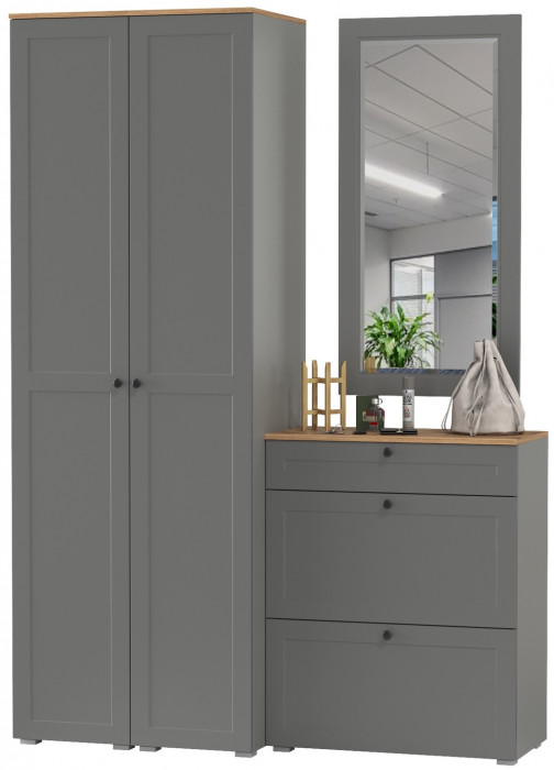 Остин Прихожая 34, цвет серый графит/дуб крафт золотой, ШхГхВ 160х54,3х229,6 см., универсальная сборка