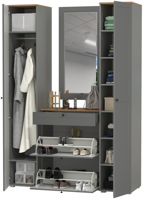 Остин Прихожая 34, цвет серый графит/дуб крафт золотой, ШхГхВ 160х54,3х229,6 см., универсальная сборка