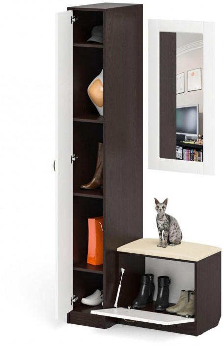 Прихожая П-6 Компоновка № 40, цвет венге/фасады МДФ белое дерево фрезеровка прованс, ШхГхВ 90х50х210 см., универсальная сборка