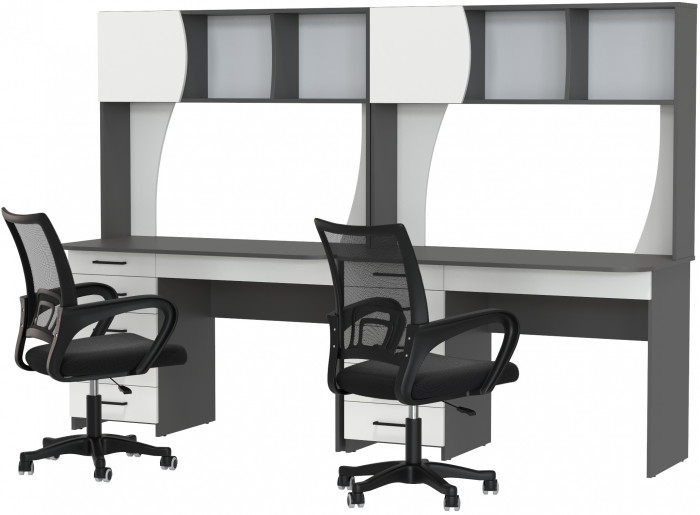 Два стола рабочих 6-0606 Сигма + два кресла 103 чёрных, графит/белый