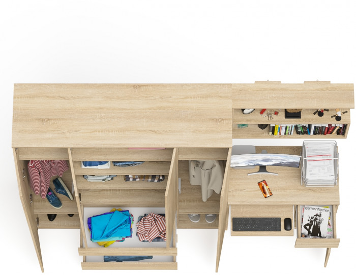 Мори компьютерный стол МС-1 правый + Шкаф МШ1600.1 + Полка 900, дуб сонома