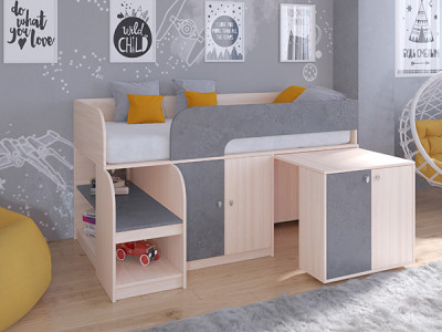 Кровать чердак Астра 9 V8 Дуб молочный/Железный Камень