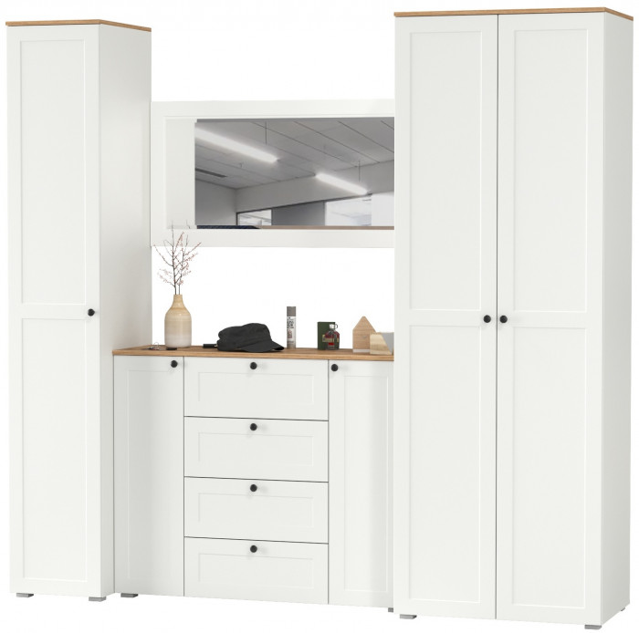 Остин Прихожая 38, цвет белый шагрень/дуб крафт золотой, ШхГхВ 240х54,3х229,6 см., универсальная сборка