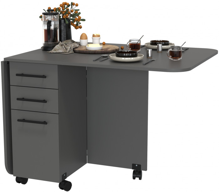 Стол-книжка с ящиками 1-6702граф, цвет графит, ШхГхВ 38х80х74 см. сложенный, разложенный два размера: 103/167х80х74 см.