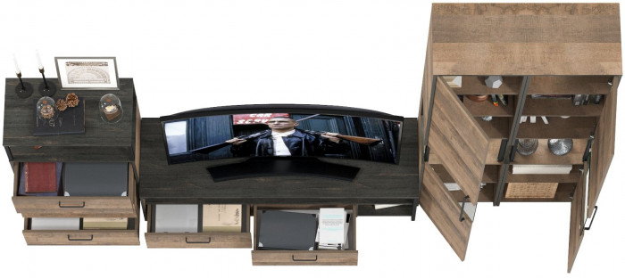 Трувор Гостиная 038, цвет дуб гранж песочный/интра, ШхГхВ 305,4х45,4х210 см., универсальная сборка