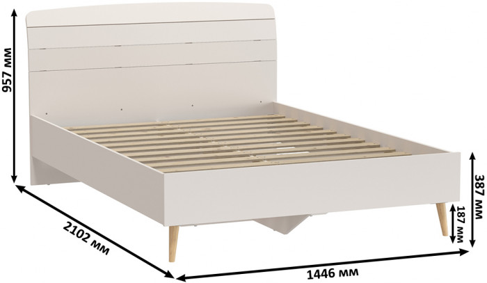 Афина Спальня 4-22911к.с. Кровать 1400, цвет кашемир серый, ШхГхВ 144,6х210,2х95,7 см., сп.м. 1400х2000 мм., б/м, основание есть - фанера, ножки: тик