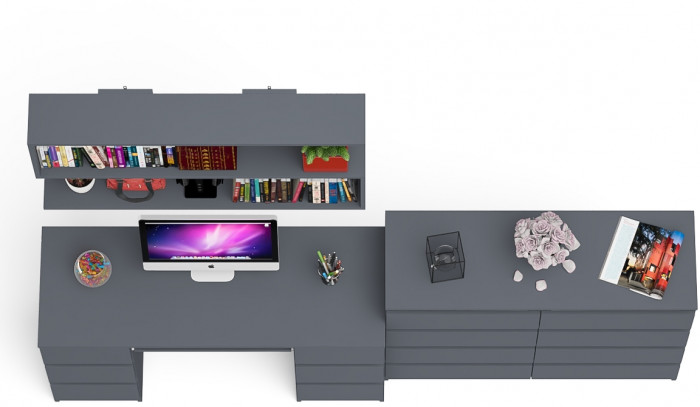 Мори компьютерный стол МС-2 + Комод МК1200.8 + Полка 1200, графит