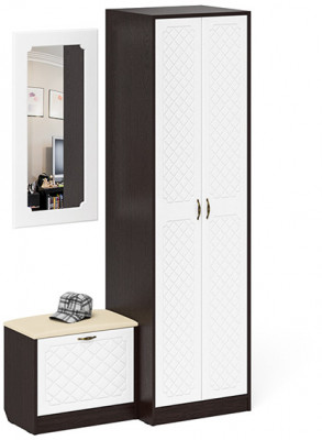 Прихожая П-6 Компоновка № 11, цвет венге/фасады МДФ белое дерево фрезеровка ромб, ШхГхВ 120х50х210 см., универсальная сборка