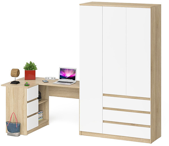 Мори компьютерный стол МС-16 левый + Шкаф МШ1200.1, дуб сонома/белый