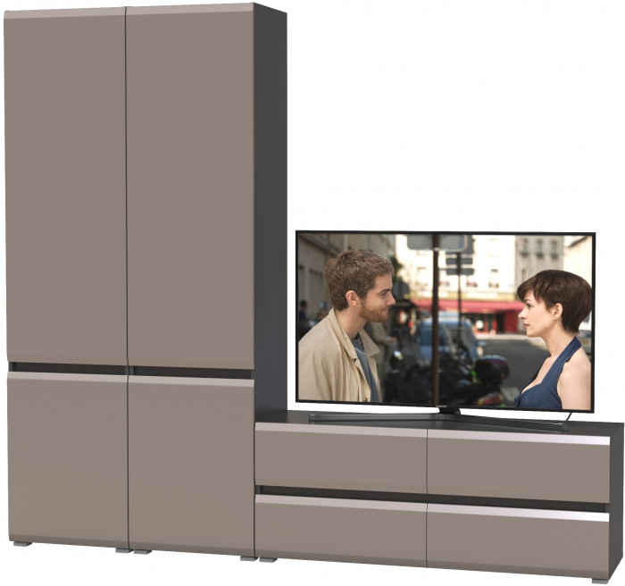 Сидней Комплектация № 007, цвет корпус: антрацит/фасады: МДФ веллюто капучино, ШхГхВ 229,9х41,3х205,2 см., ниша для ТВ 129х41х100 см., универс. сборка