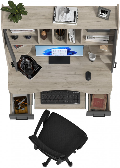 Стол 6-0604 Бета + кресло 103 чёрное, цвет дуб крафт серый/графит, ШхГхВ 120х60,5х183,5 см.