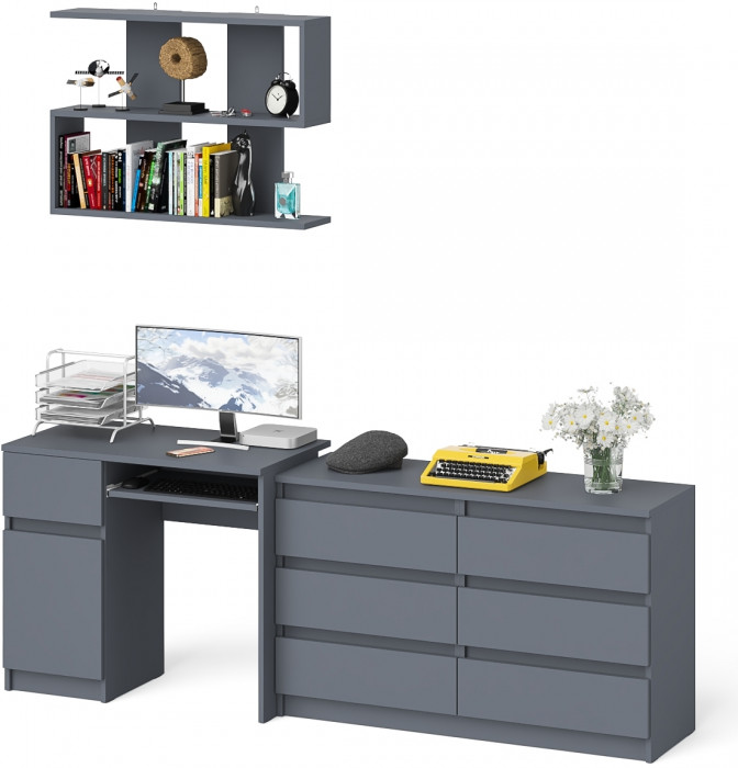 Мори Стол компьютерный МС-1 левый + Комод МК1200.6 + Полка 900, цвет графит, ШхГхВ 210,4х50х209,6 см., НЕ универсальная сборка