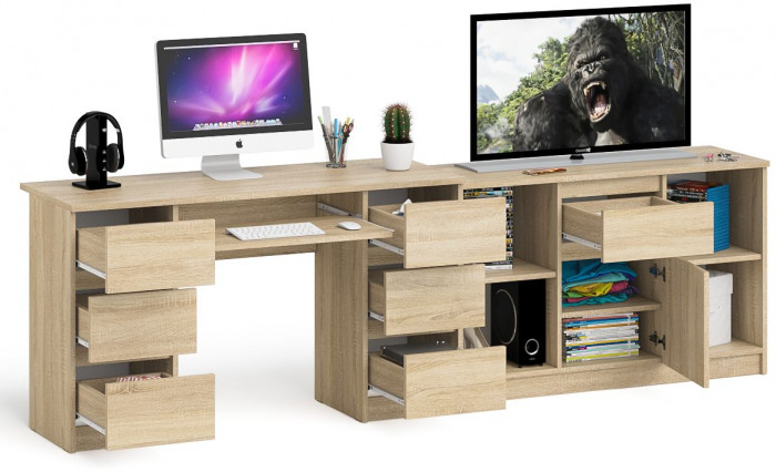 Мори компьютерный стол МС-2 + Тумба МТВ1204.1, дуб сонома