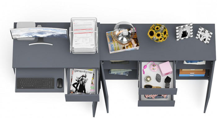 Мори Стол компьютерный МС-1 правый + Комод МК1200.3, цвет графит, ШхГхВ 210,4х50х76,6 см., выдвижной ящик справа, НЕ универсальная сборка