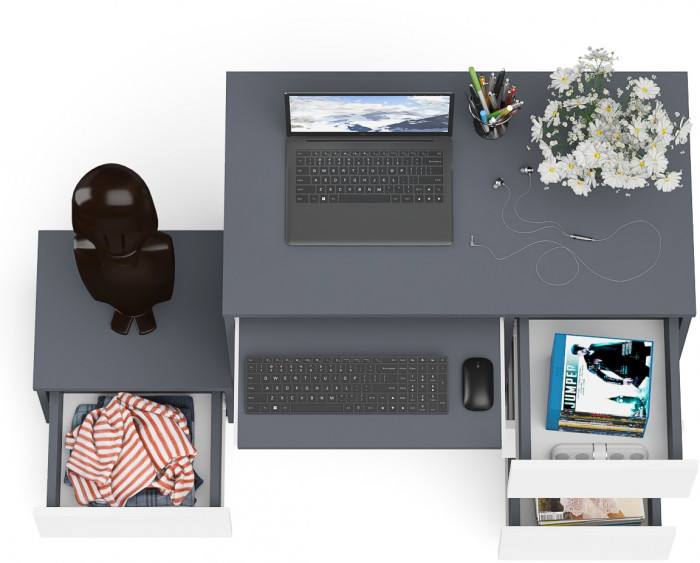 Мори компьютерный стол МС-6 правый + Тумба ТМП400.1, графит/белый