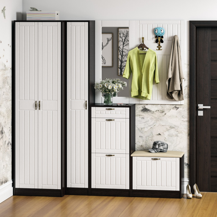 Прихожая П-6 Вешалка, цвет МДФ белое дерево фрезеровка прованс, ШхГхВ 60х9,3х102 см.