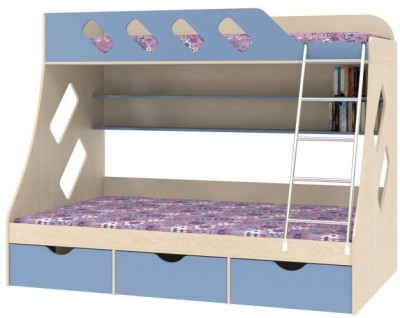 Дельта-20.01 Детская двухъярусная кровать с лестницей (Мультицвет, Дуб молочный)