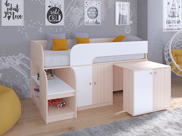 Кровать чердак Астра 9 V8 Дуб молочный/Белый