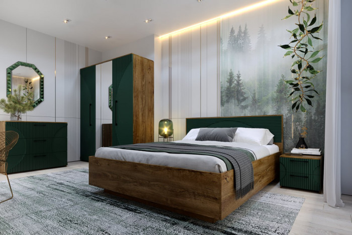 Кровать KING-SIZE 180х200 "Монтале" с ПМ - Дуб канзас/Зеленый матовый