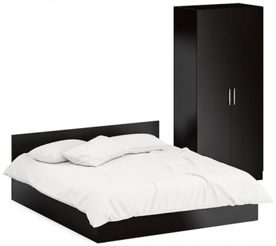 Кровать 1800 + Шкаф 2-х створчатый Стандарт, цвет венге, ШхГхВ 183,5х203,5х70 + 90х52х200 см., сп.м. 1800х2000 мм., без матраса, основание есть