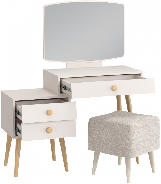 Афина Спальня 4-25901М1к.с. Трюмо + Банкетка 6-5133ТКВмол Куби, цвет кашемир серый/ткань молоко, ШхГхВ 105х38,6х129 + 41х41х45 см., универс. сб.