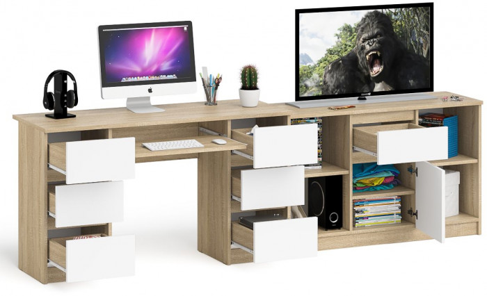 Мори компьютерный стол МС-2 + Тумба МТВ1204.1, дуб сонома/белый
