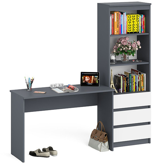 Мори письменный стол МСП1200.1 + Стеллаж МСТ600.3, графит/белый