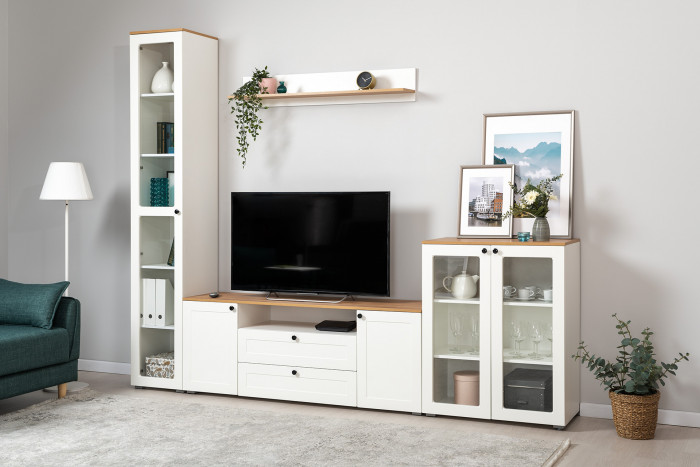 Остин 16.394.01 Шкаф-витрина(тумба), белый шагрень/дуб крафт золотой