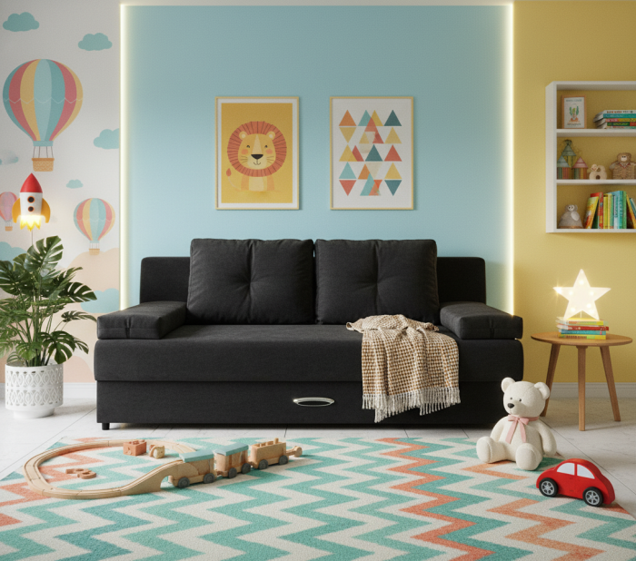 Диван-еврокнижка Амстердам Мини люкс, 150, велюр черный