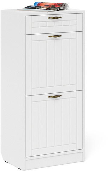 Прихожая П-6 Тумба для обуви 2 секции, цвет белая шагрень/фасады МДФ белое дерево фрезеровка прованс, ШхГхВ 50х35х108,3 см.