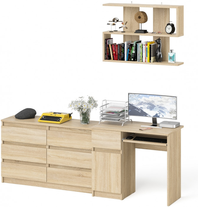Мори Стол компьютерный МС-1 левый + Комод МК1200.6 + Полка 900, цвет дуб сонома, ШхГхВ 210,4х50х209,6 см., НЕ универсальная сборка