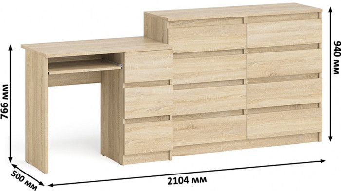 Мори Стол компьютерный МС-6 правый + Комод МК1200.8, цвет дуб сонома, ШхГхВ 210,4х50х94 см., выдвижные ящики справа, НЕ универсальная сборка