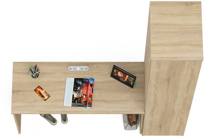 Мори Стол письменный МСП1200.1 + Пенал МШ400.1, цвет дуб сонома, ШхГхВ 160,8х50,4х209,6 см., универсальная сборка