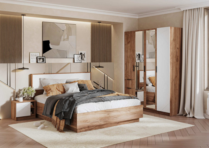 ОРЕГОН ШК 04 Шкаф 4х-створчатый (1600х2100х500) Фасад МДФ БЕЛЫЙ СУПЕРМАТ,ДУБ КРАФТ ТАБАЧНЫЙ/Корпус ДУБ КРАФТ ТАБАЧНЫЙ