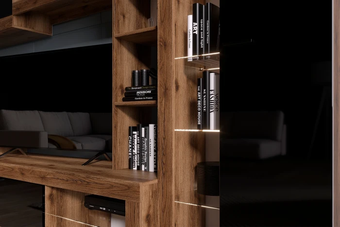 Прага Модульная Гостиная, вариант №4, делано/Черный глянец