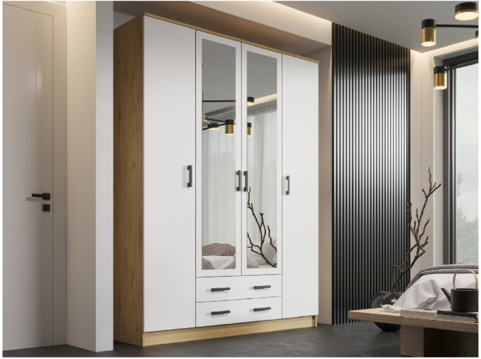 Модульная спальня Эко, композиция 4 (Белый гладкий, Дуб Вотан)