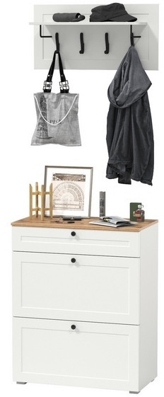 Остин 16.121 Тумба для обуви + 15.12 Вешалка, цвет белый шагрень/дуб крафт золотой, ШхГхВ 80х41,6х210 см.